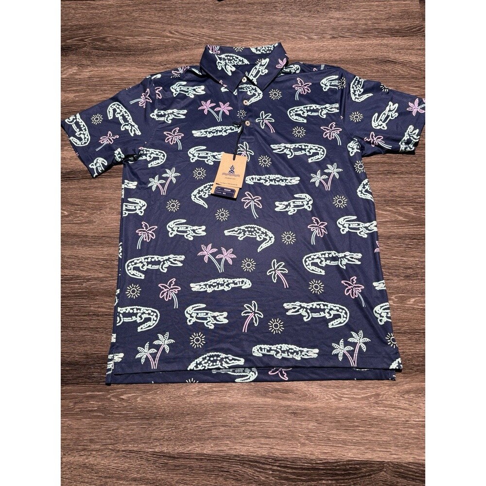 Chubbies Polo Shirt Mens Medium Navy Neon Glade Performance Alligator Golf New